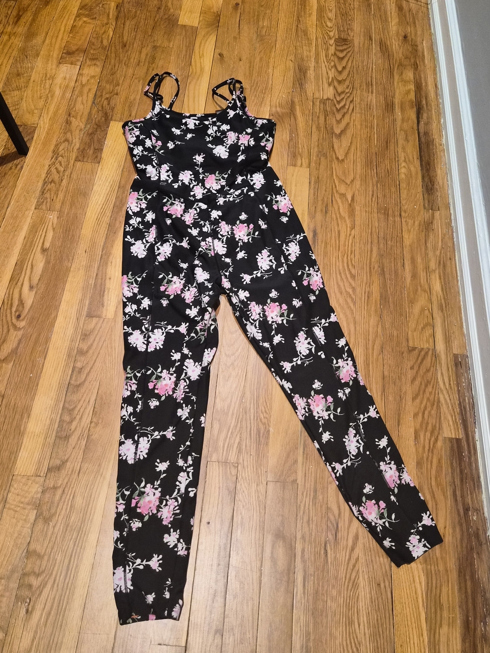 LoveShackFancy Black Jumpsuit with Pink Floral Print - Picture 4 of 4